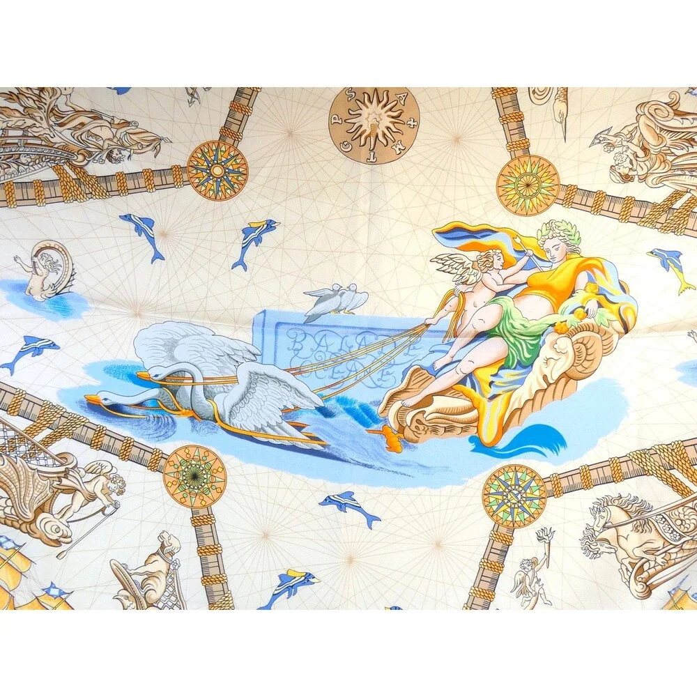Hermes BALADE OCEANE Ocean Goddess Scarf Black & Blue with BOX Mint